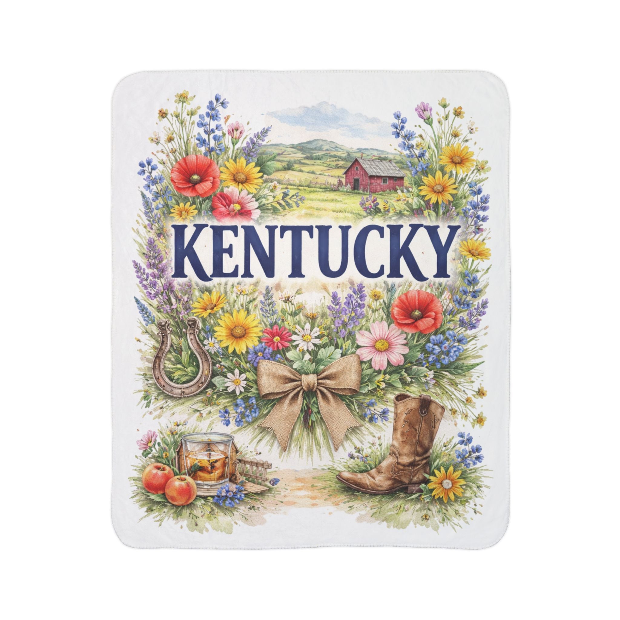 Kentucky floral wreath Fleece Sherpa Blanket | boots horseshoe countryside design