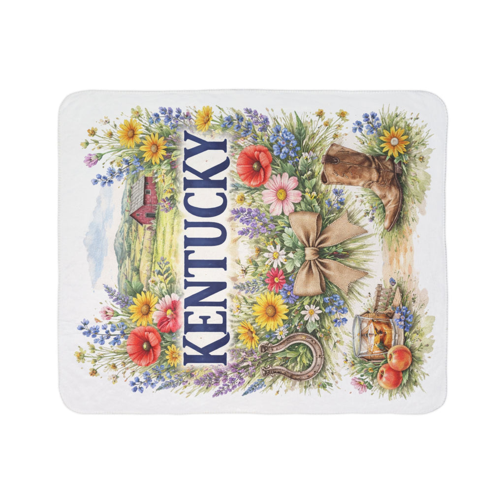 Kentucky floral wreath Fleece Sherpa Blanket | boots horseshoe countryside design