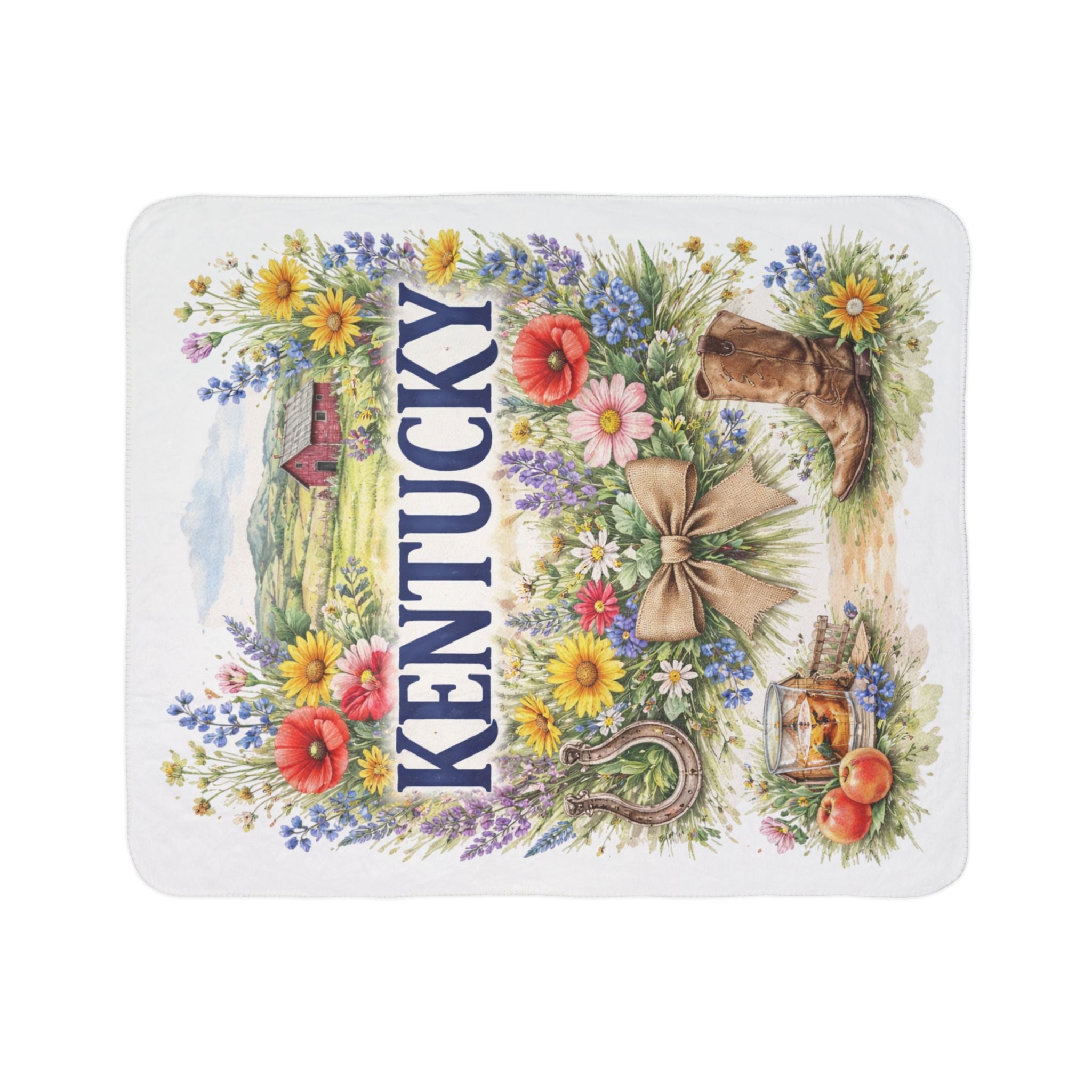 Kentucky floral wreath Fleece Sherpa Blanket | boots horseshoe countryside design
